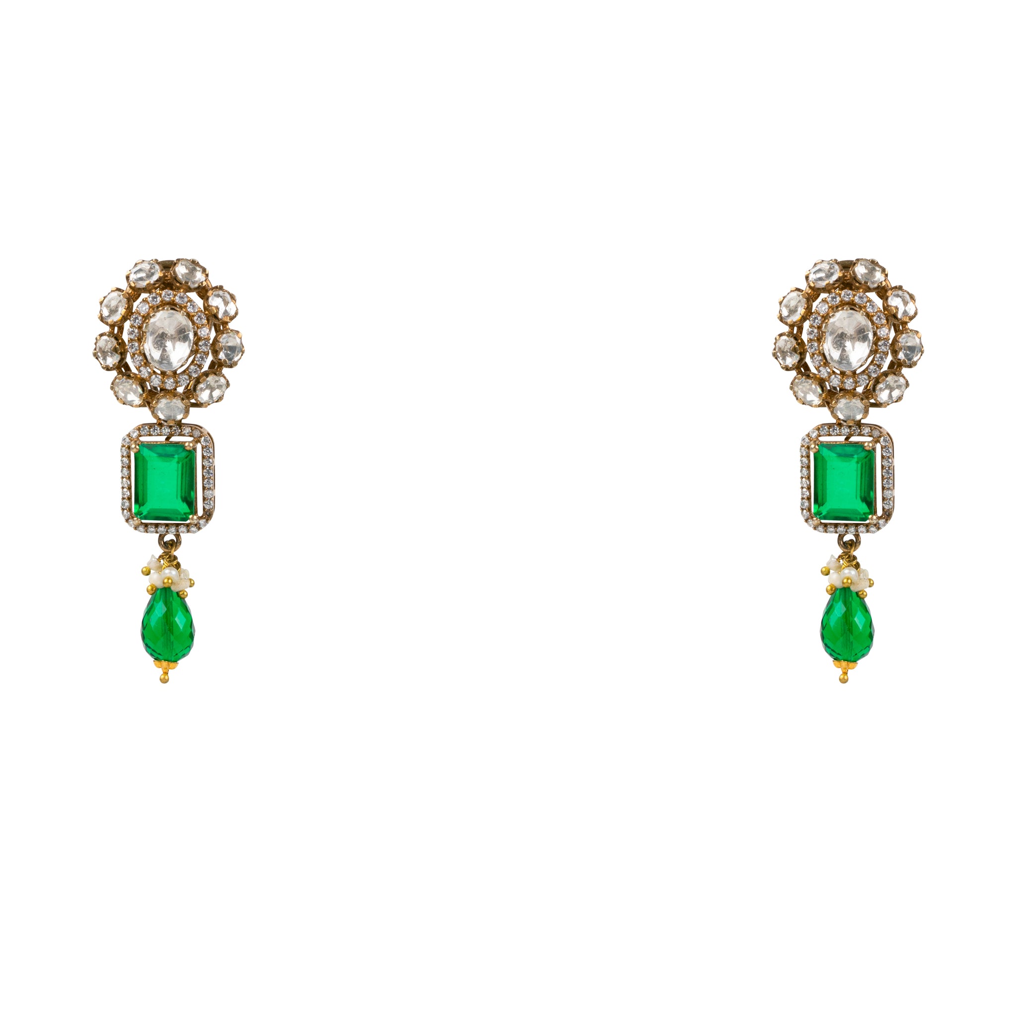 Emerald Radiance Necklace Set in 925 Silver with Monsonite Stones